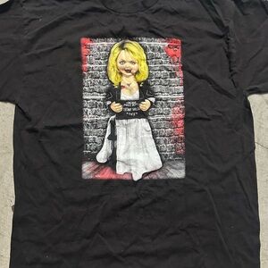 Black Short-Sleeve Graphic Tee with Blonde Doll Illustration